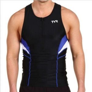 TYR Triathlon Running Cycling Tank Top Men's Blue Size XS Black Blur White New